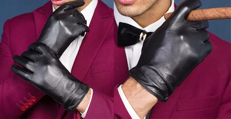 Men's Lambskin Leather Gloves With Button