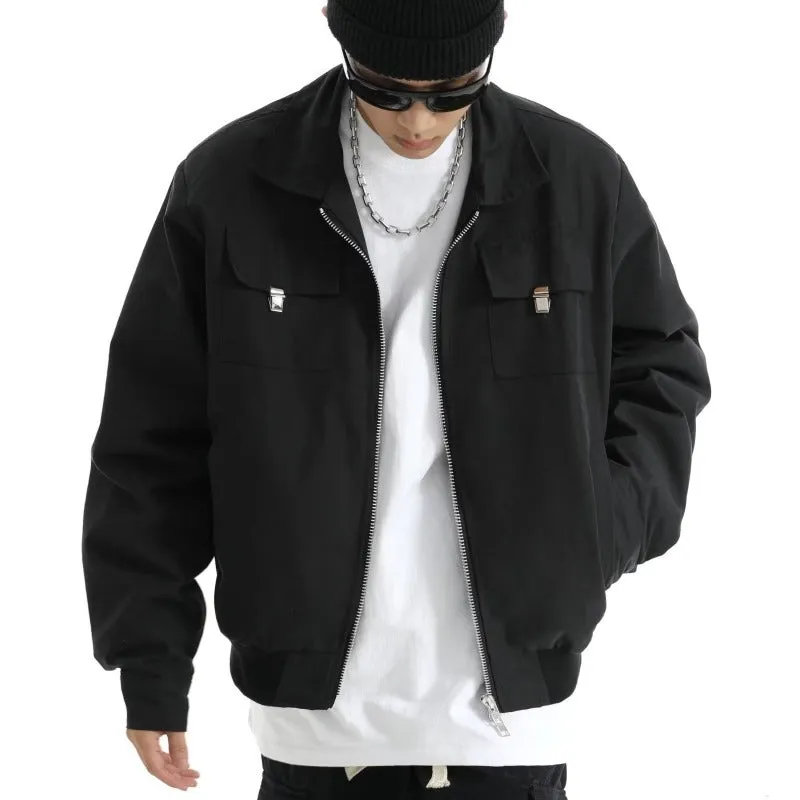 Men's Loose Lapels Zipper Short Work Clothes Coat