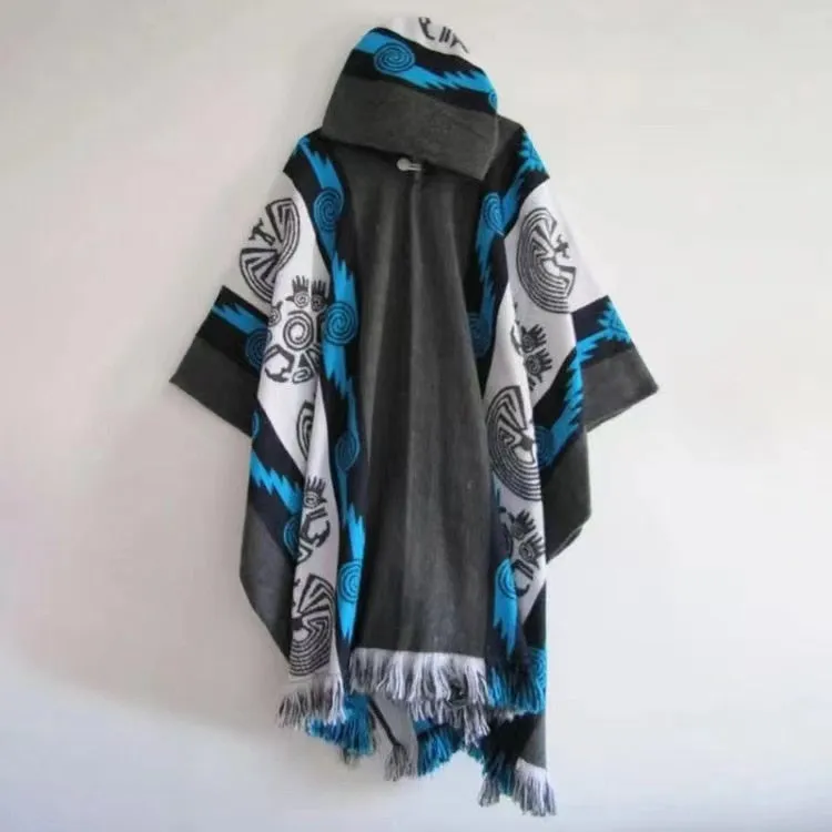 Mens Trench Coat Loose Long Sleeve Hooded Printed Cloak Shawl Poncho Fashion Hip Hop Retro Punk Clothes Casual Pullover Jacket