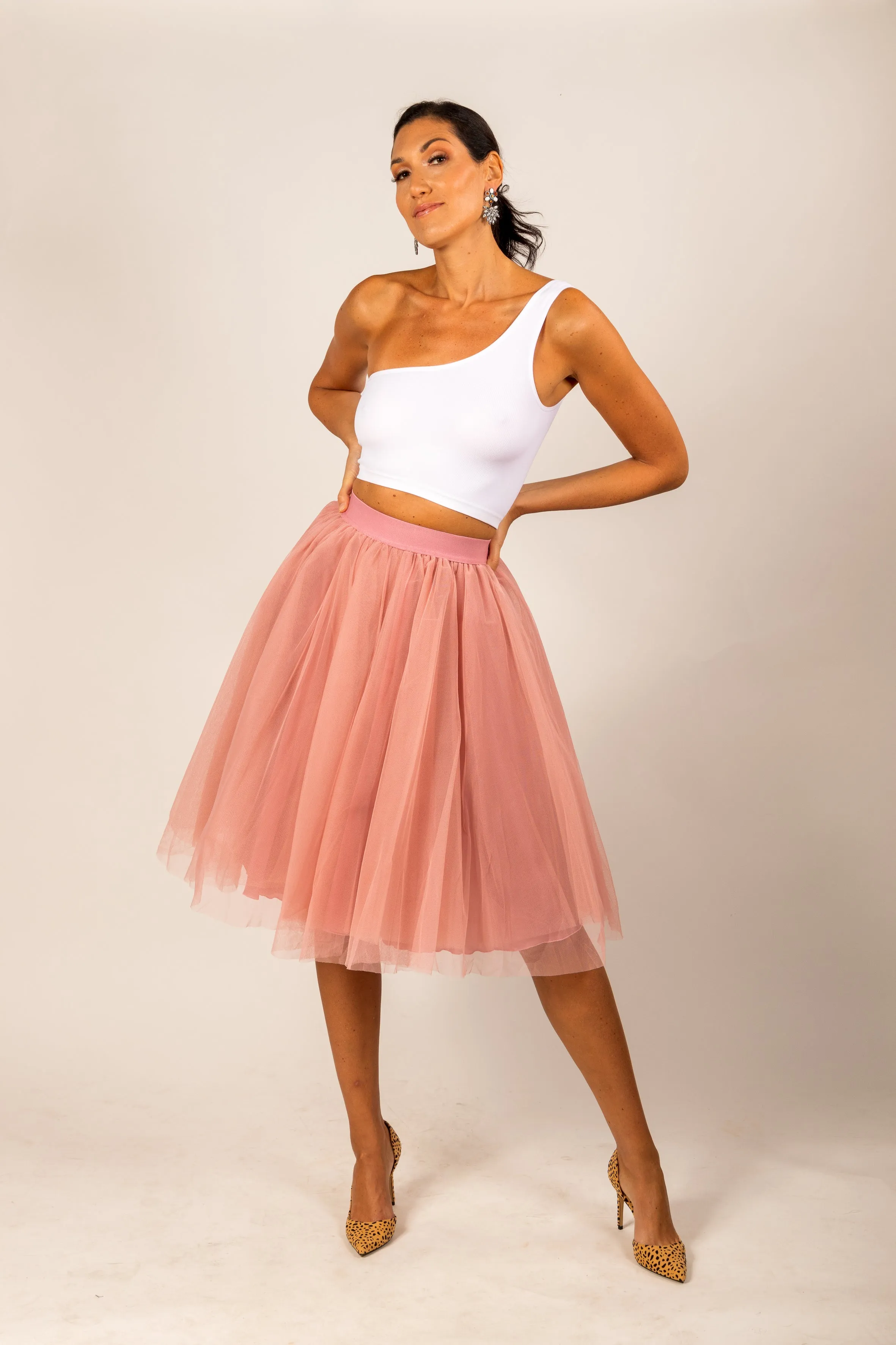 Midi Vieux Rose Tulle Skirt