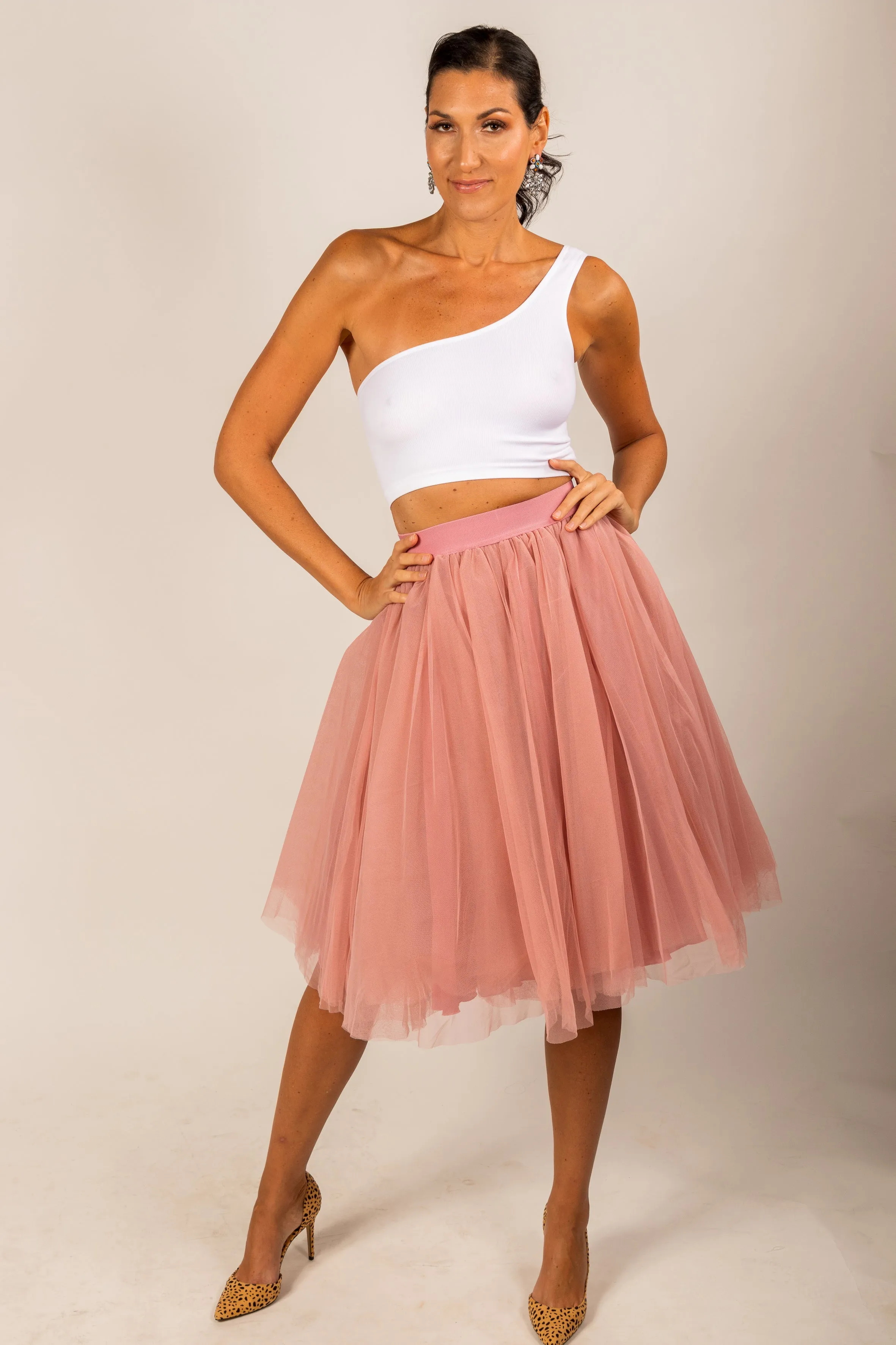 Midi Vieux Rose Tulle Skirt