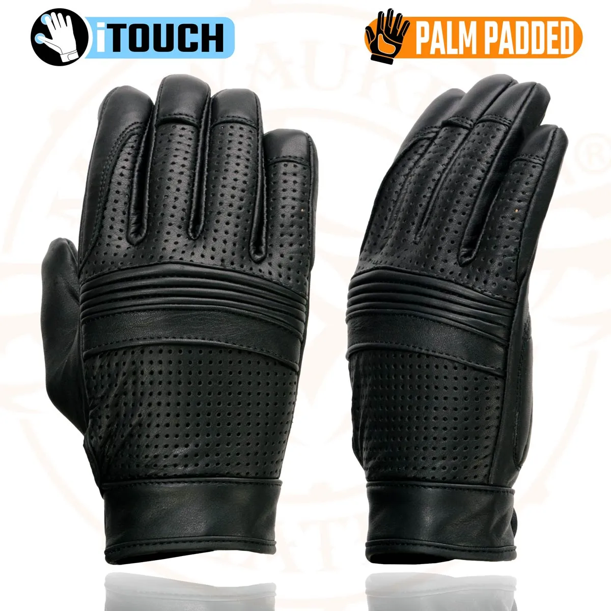 Milwaukee Leather MG7516 Men's Black Leather ’I - Touchscreen Compatible’ Gel Palm Motorcycle Hand Gloves W/ Flex Knuckles