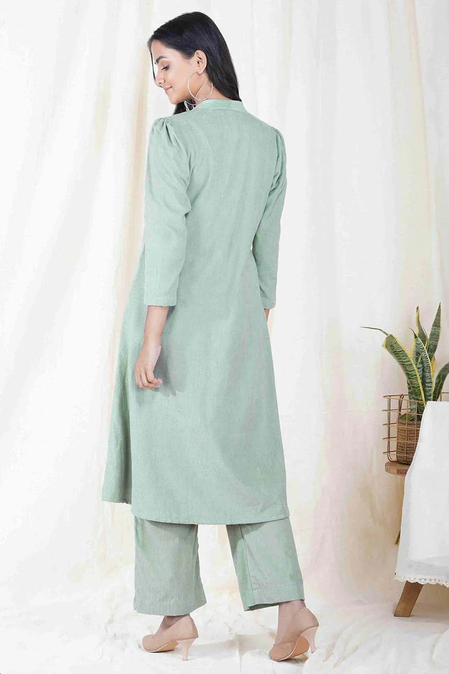 Mist Green Corduroy Long Coat Jacket