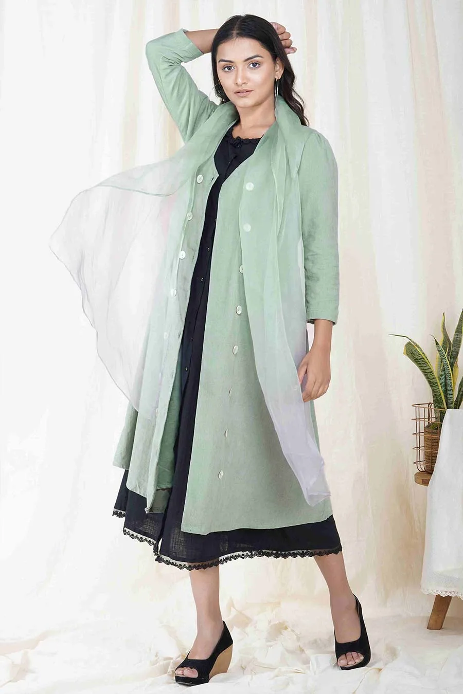 Mist Green Corduroy Long Coat Jacket