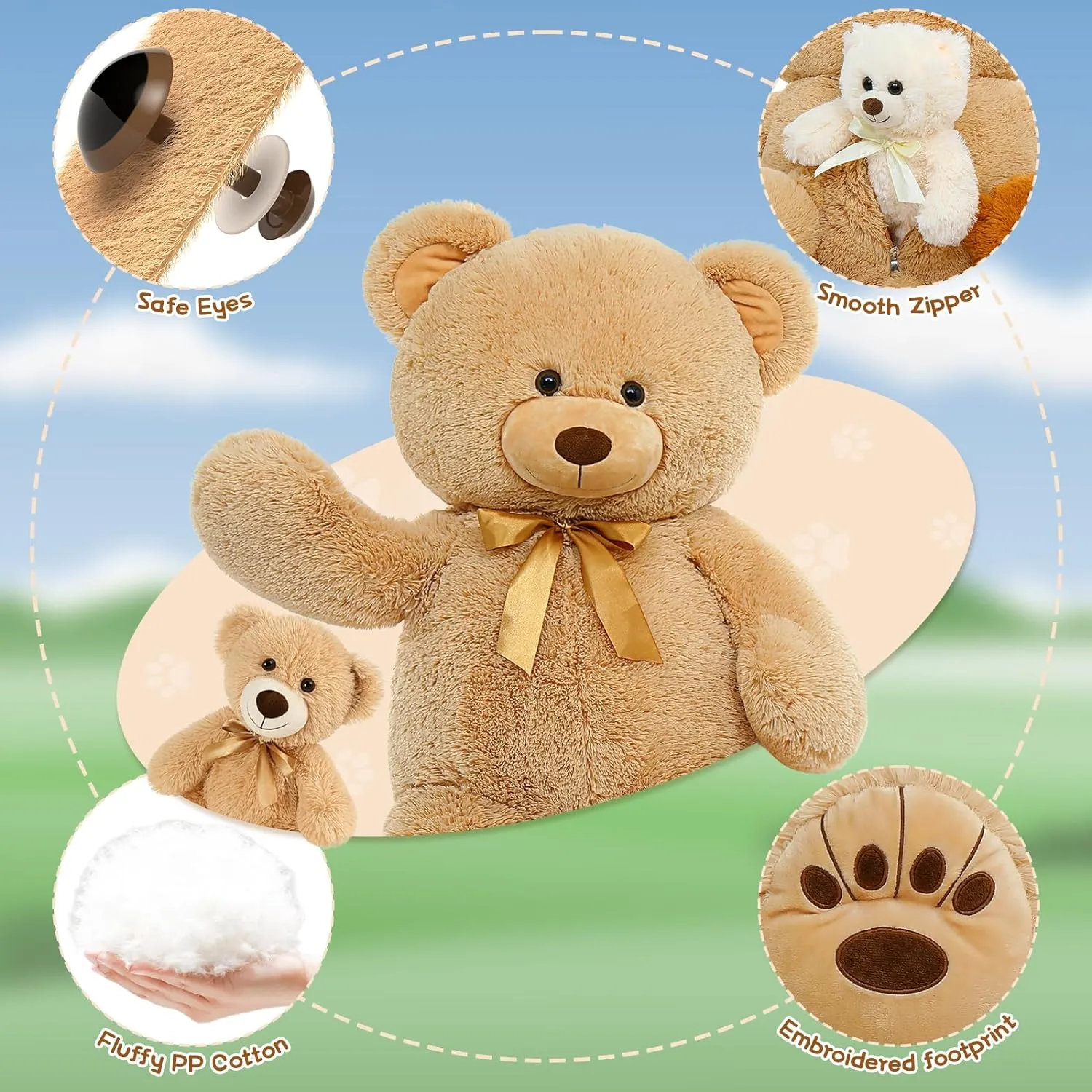 Mom Teddy Bear with Three Baby Bears, 35 Inches