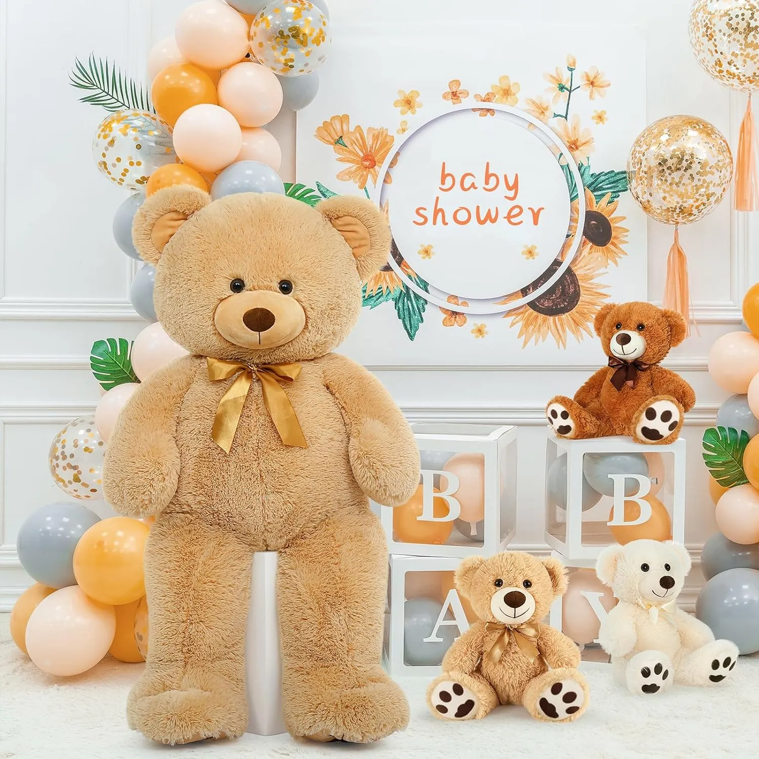 Mom Teddy Bear with Three Baby Bears, 35 Inches