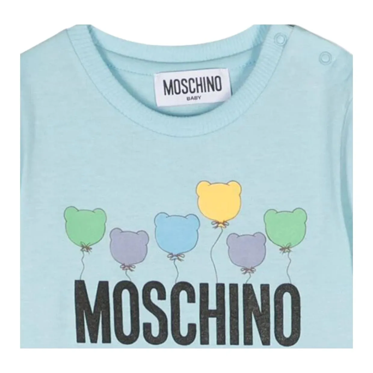 Moschino Baby Teddy Balloons Logo Sky Blue T-Shirt