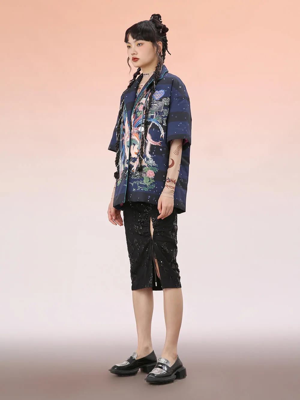 MUKZIN Loose Fit Short-Sleeve Printed Down Jacket Coat