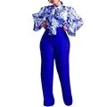 Natalie 2 Piece Women's Flower Print Top Shirt Pants Suit (Wide-leg Pants)