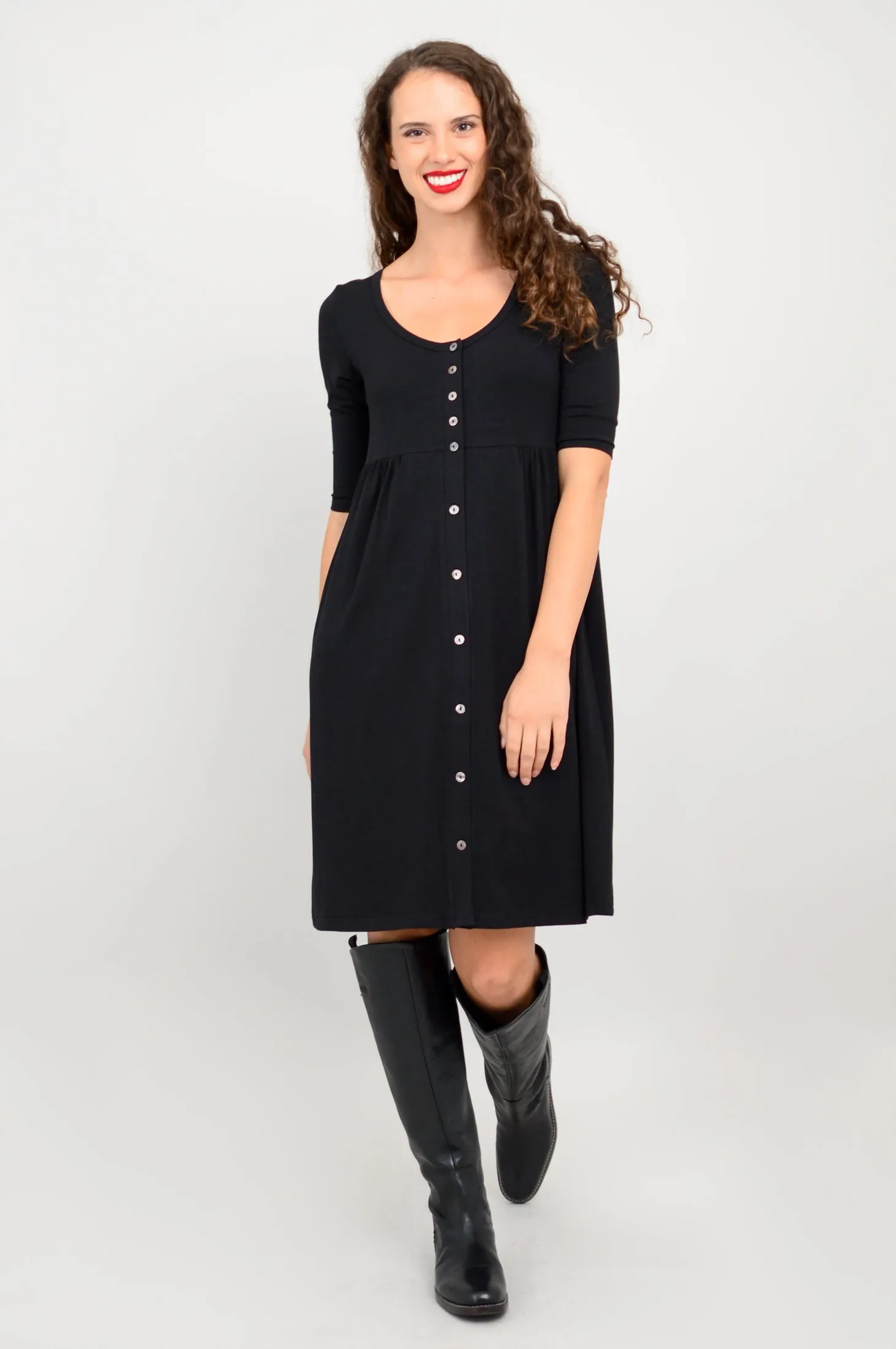 Nelly 3/4 Sleeve Dress, Black, Bamboo