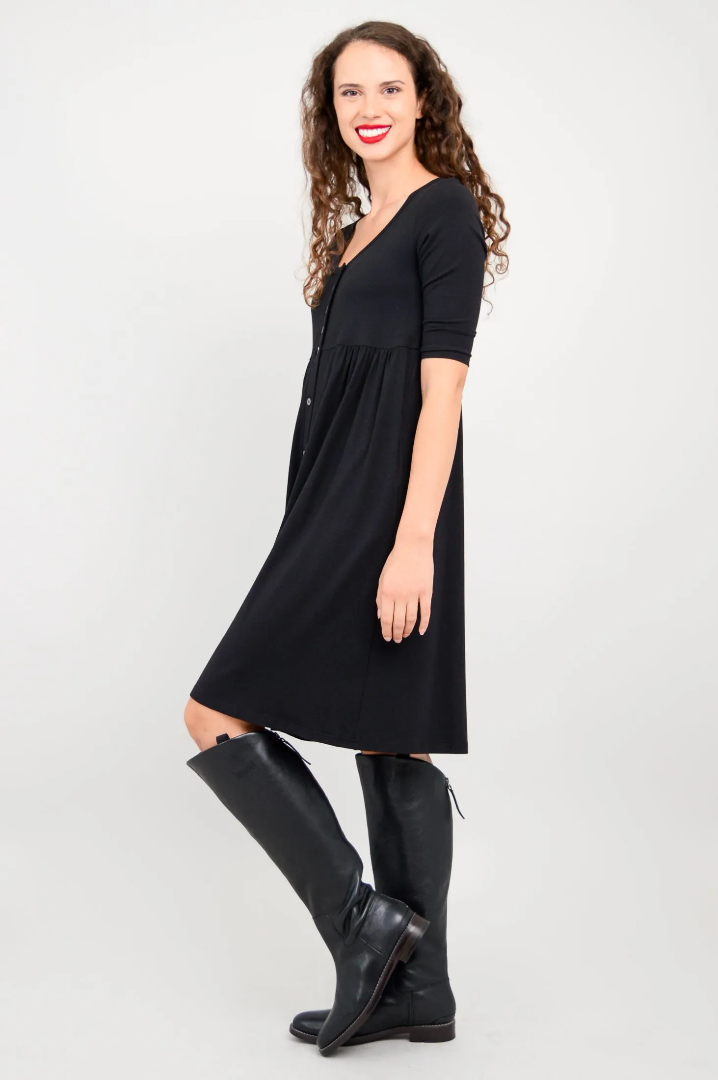 Nelly 3/4 Sleeve Dress, Black, Bamboo