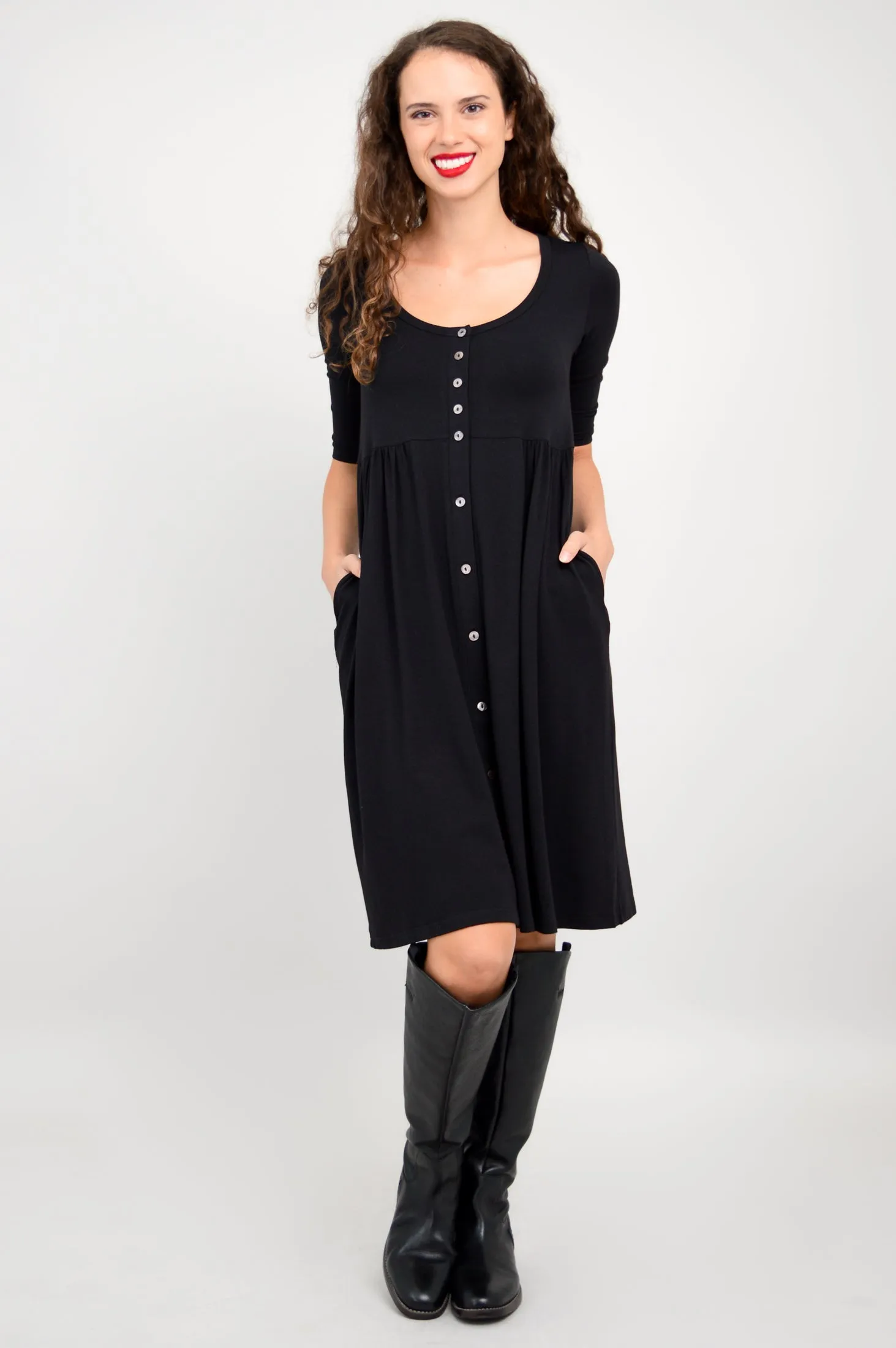 Nelly 3/4 Sleeve Dress, Black, Bamboo