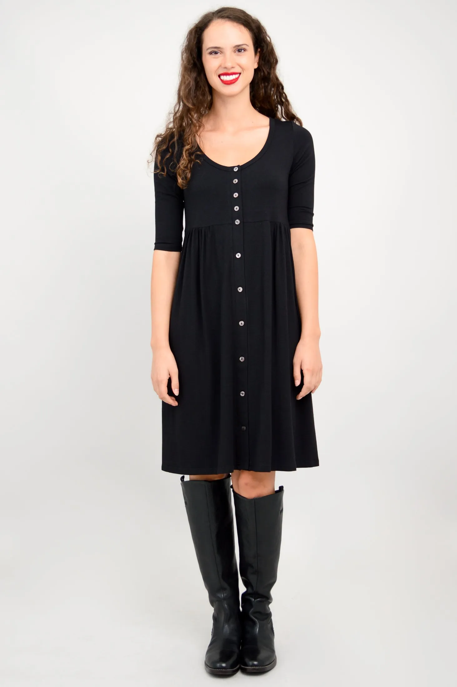 Nelly 3/4 Sleeve Dress, Black, Bamboo