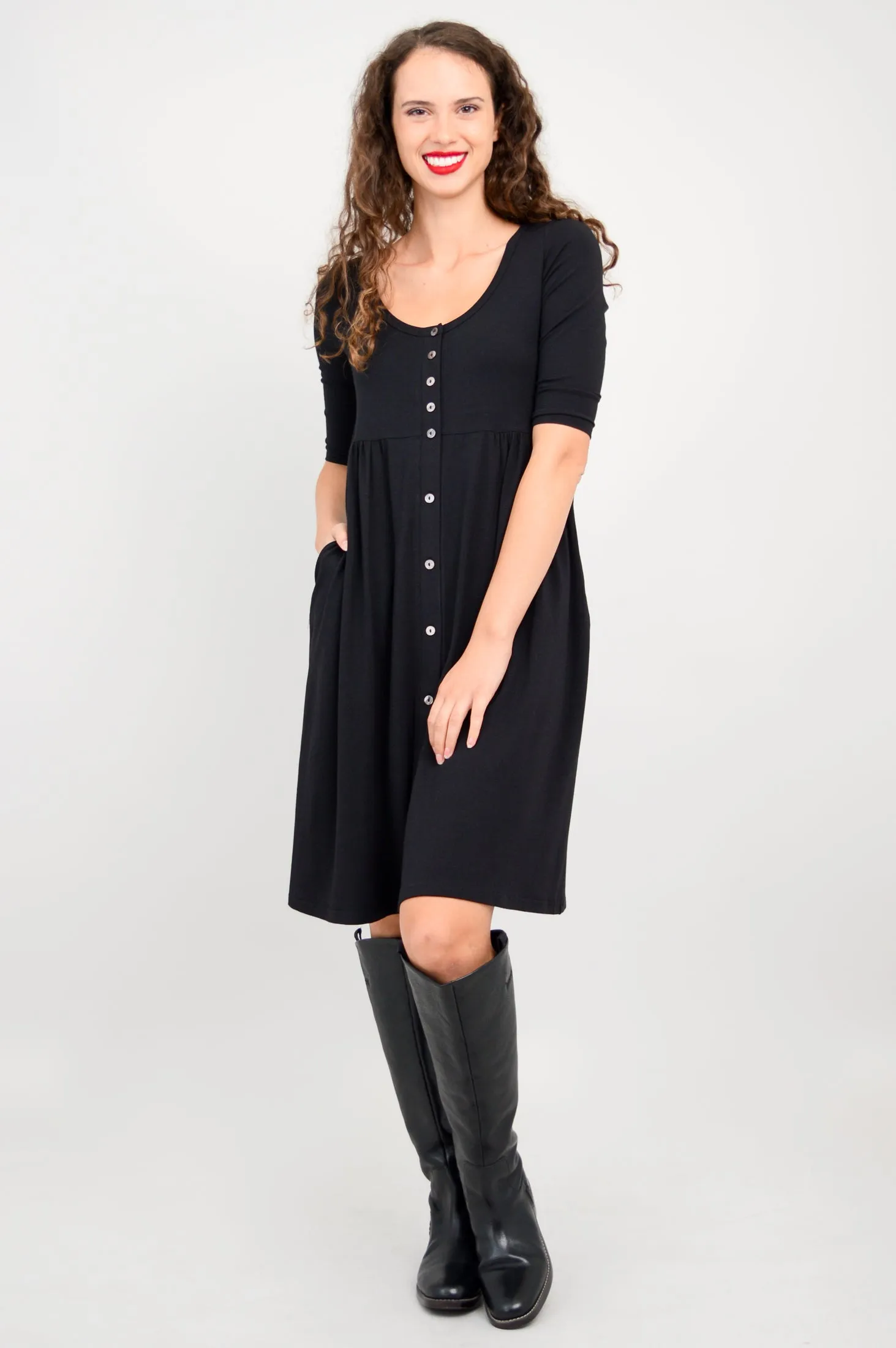 Nelly 3/4 Sleeve Dress, Black, Bamboo