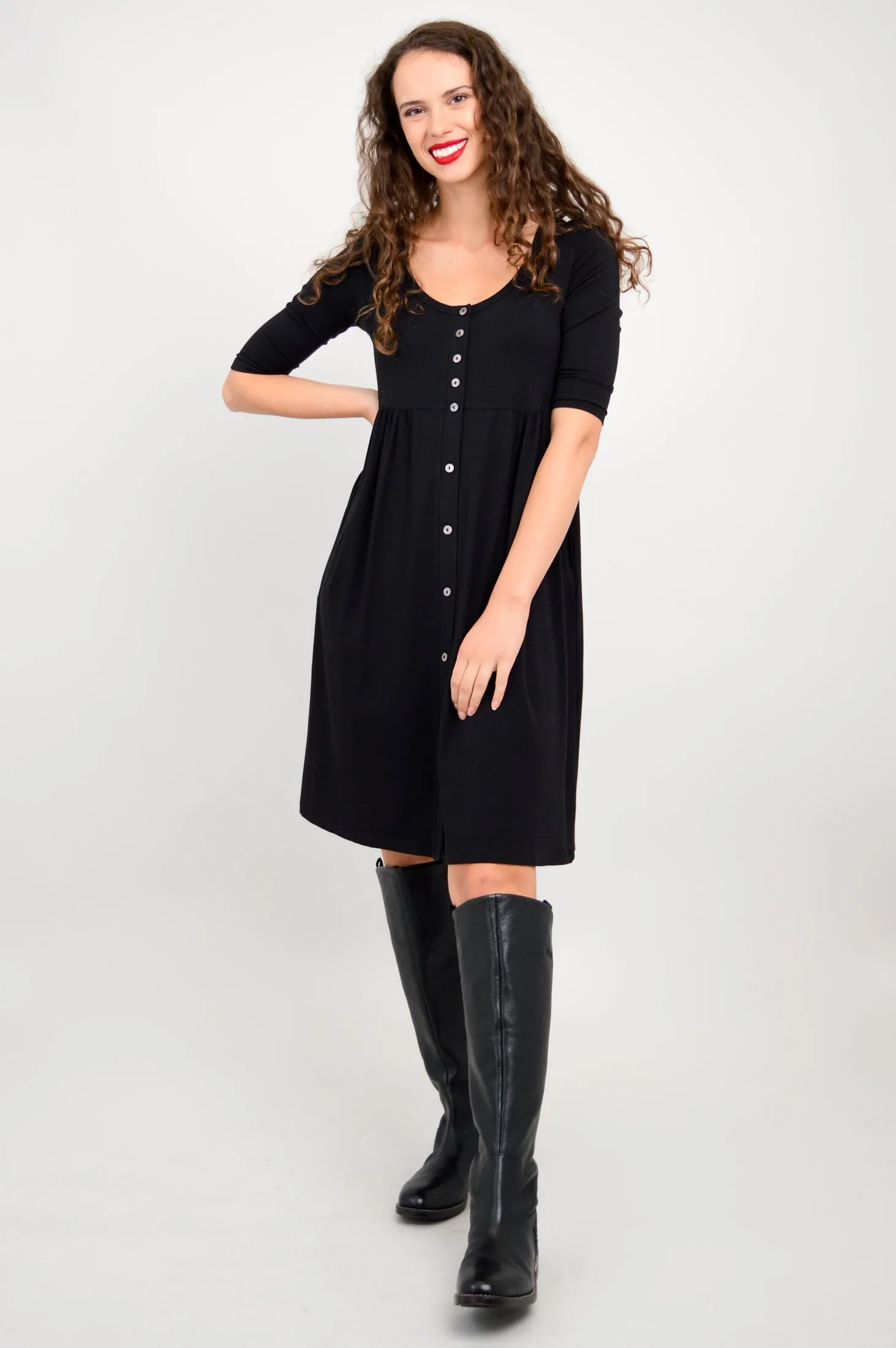 Nelly 3/4 Sleeve Dress, Black, Bamboo