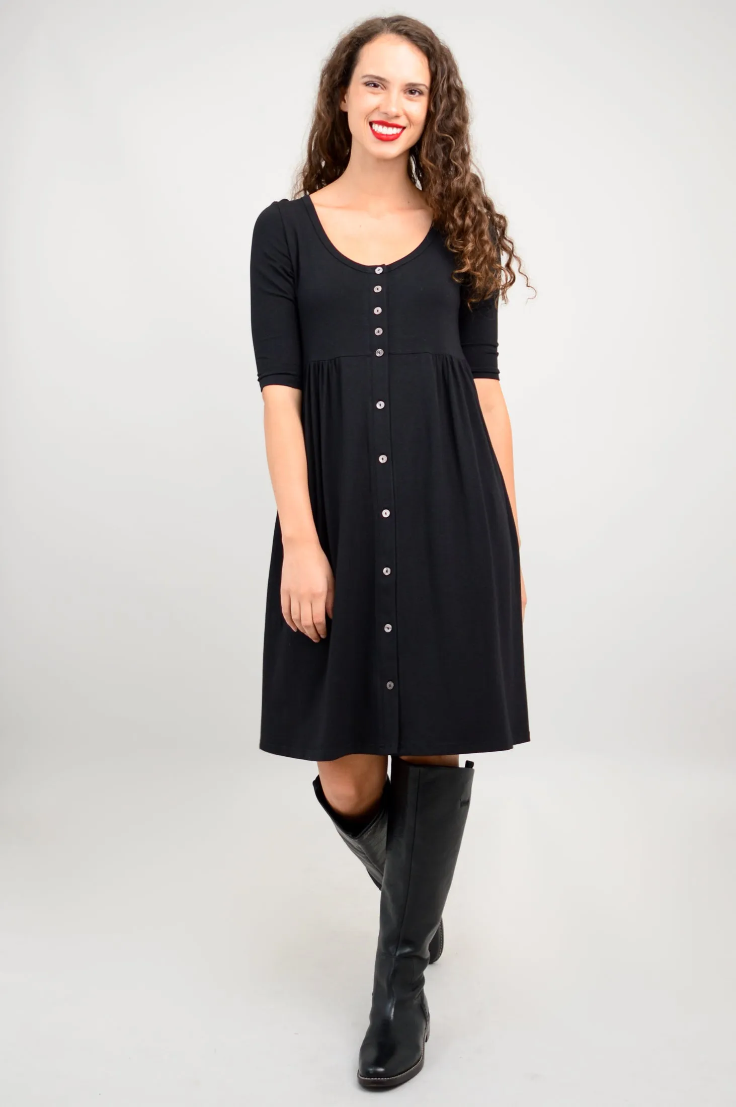 Nelly 3/4 Sleeve Dress, Black, Bamboo