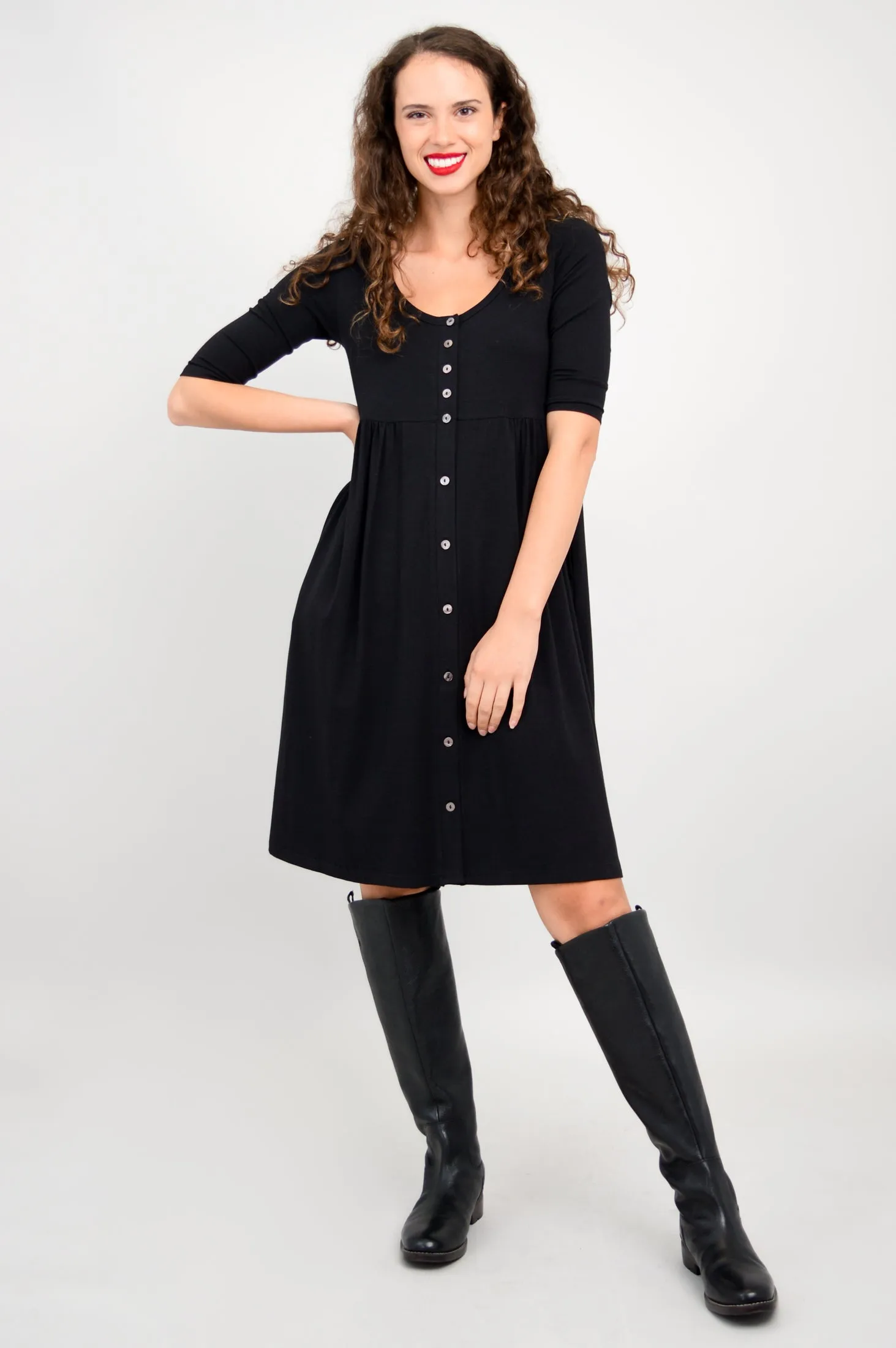 Nelly 3/4 Sleeve Dress, Black, Bamboo