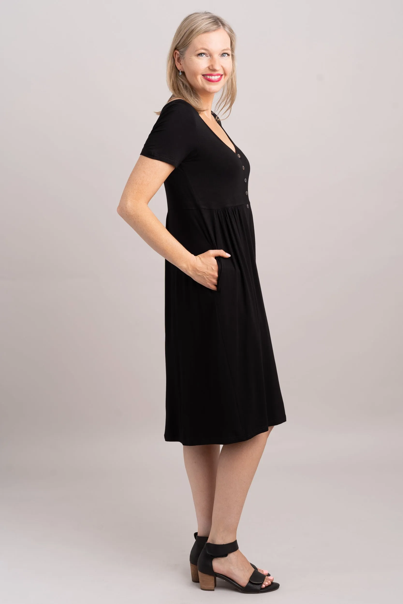 Nelly Short Sleeve Dress, Black, Bamboo