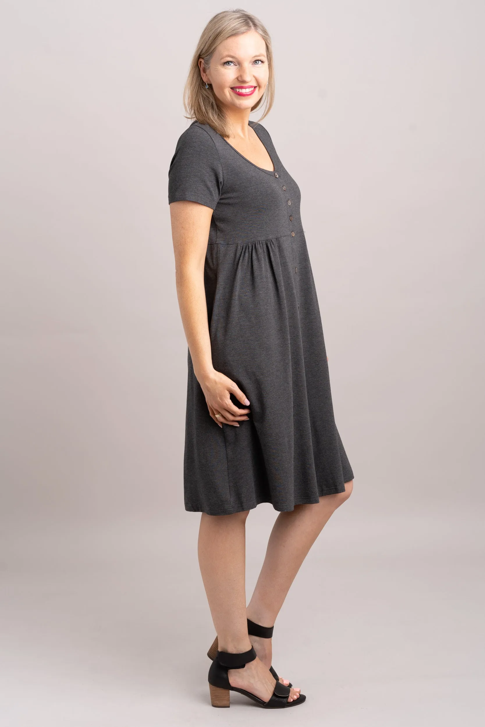 Nelly Short Sleeve Dress, Graphite, Bamboo