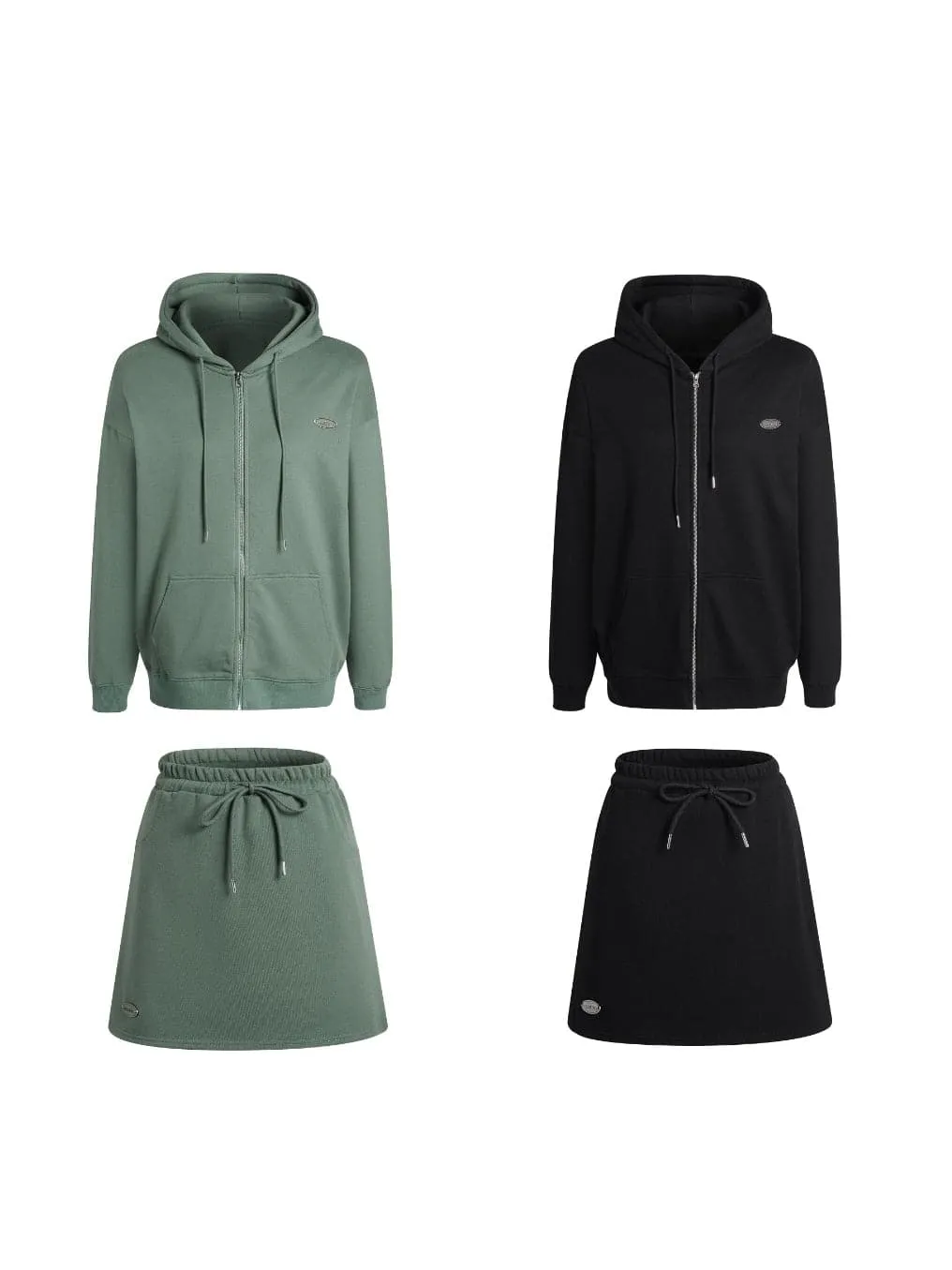 Oversized Hooded Sweat Parka & Skirt Set