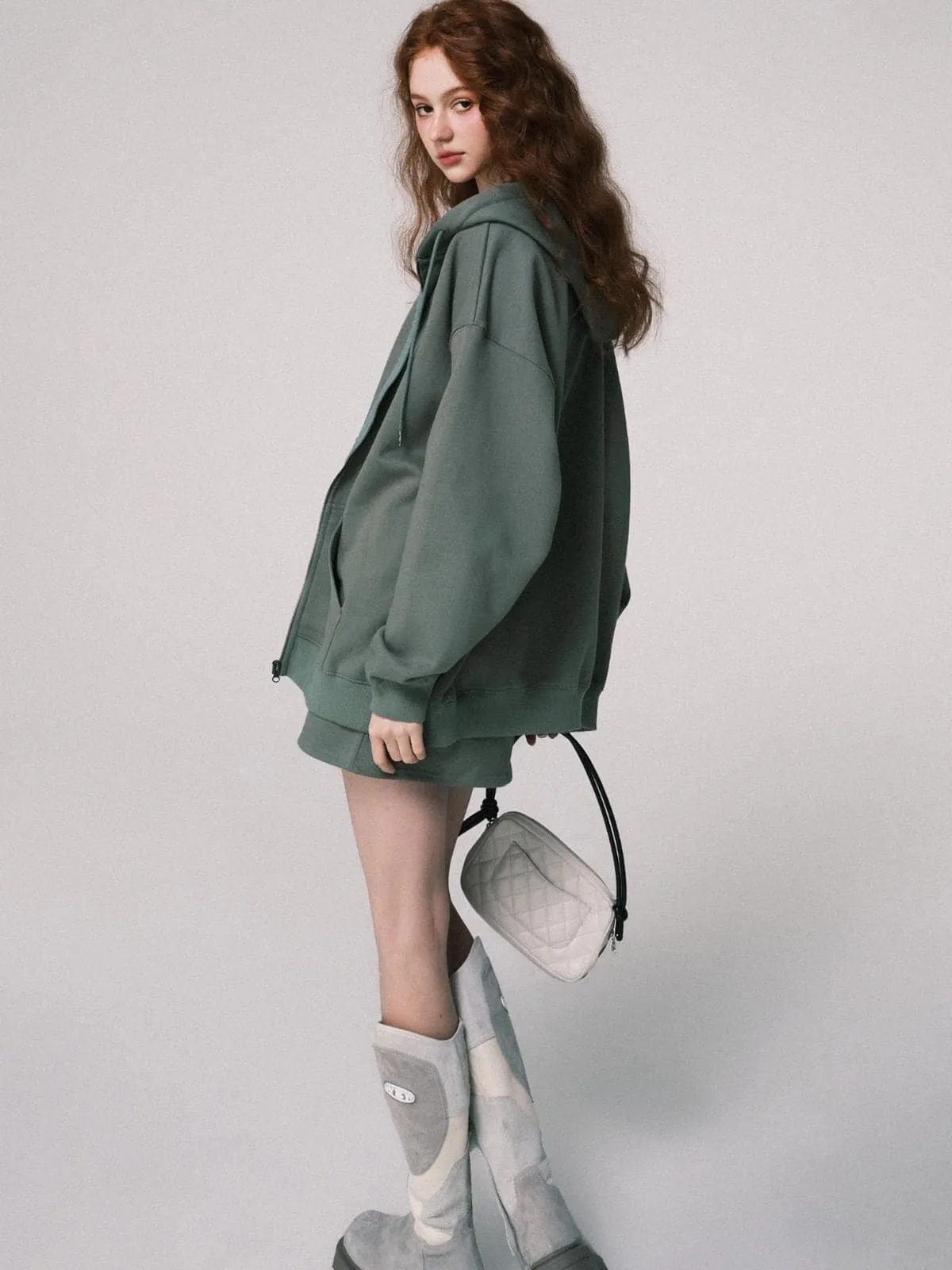 Oversized Hooded Sweat Parka & Skirt Set