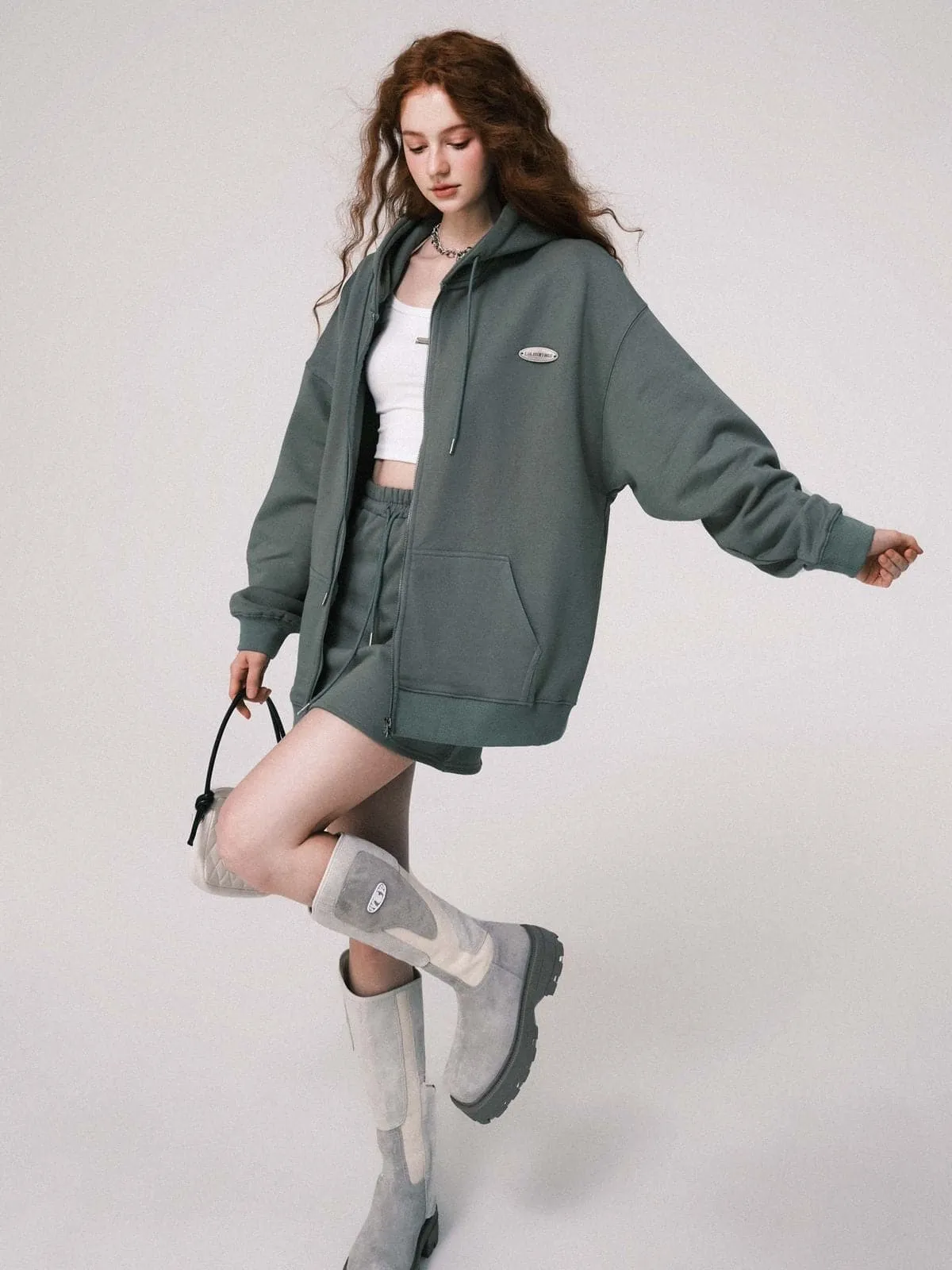 Oversized Hooded Sweat Parka & Skirt Set