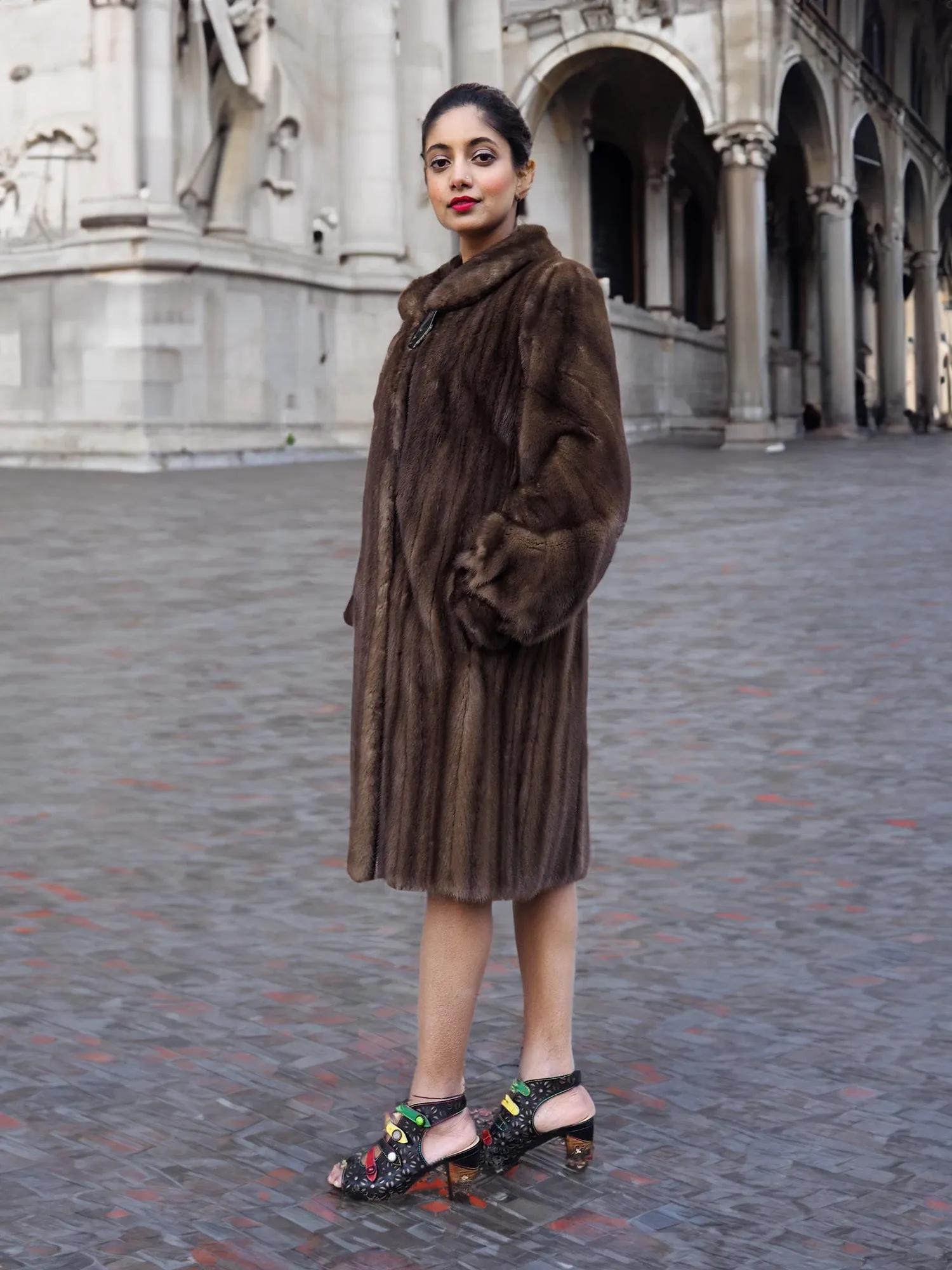 Pastel Autumn Haze Brown Female Mink Fur Coat Coats M/L