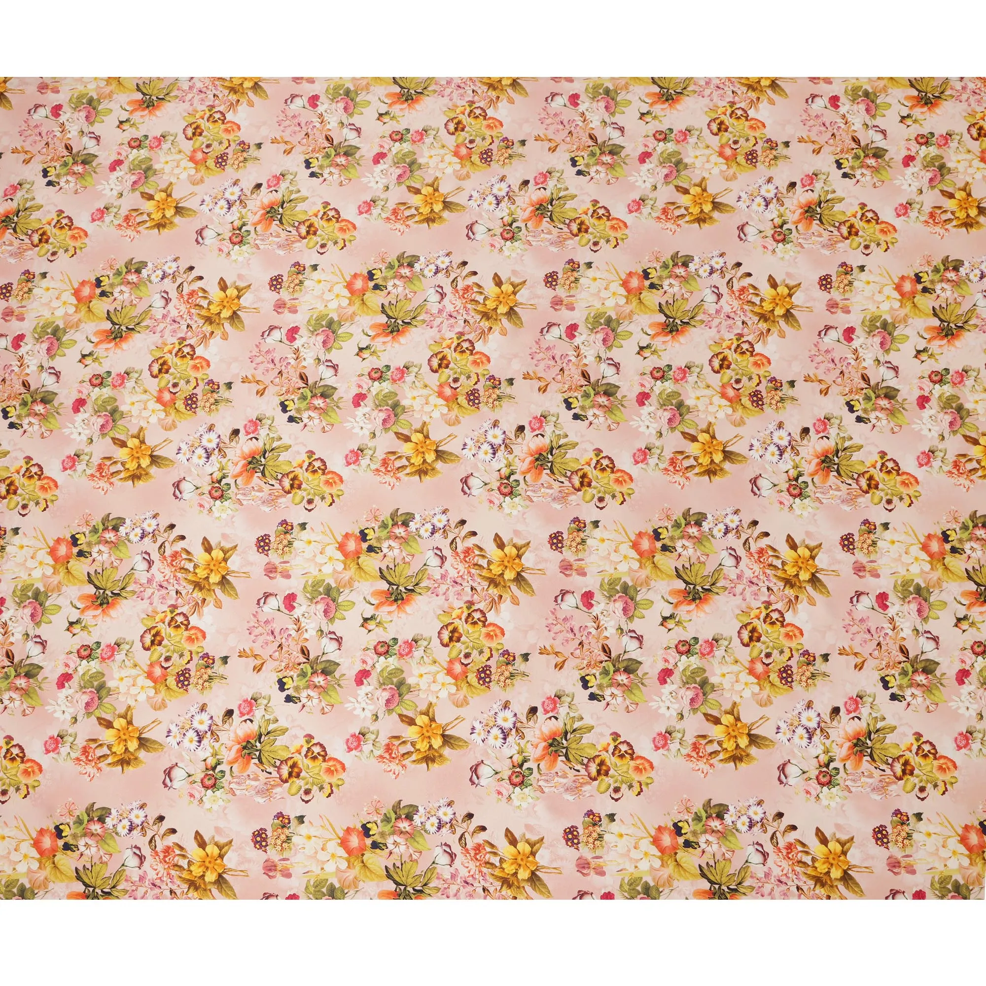 Peach Floral Pure Silk Satin Fabric - 140 cm Width, Made in Italy-D20724