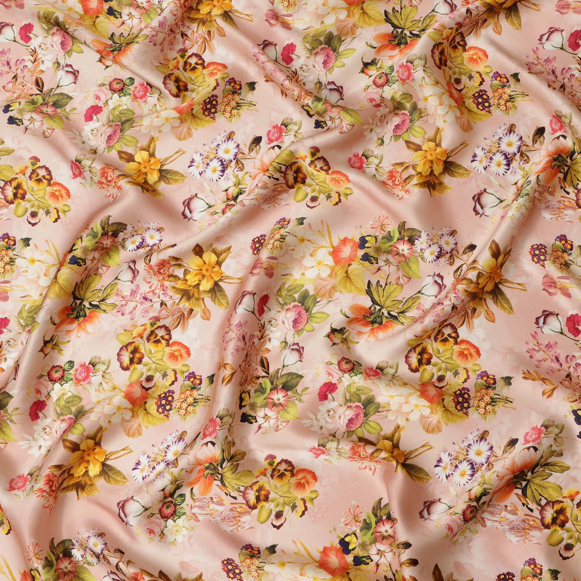 Peach Floral Pure Silk Satin Fabric - 140 cm Width, Made in Italy-D20724