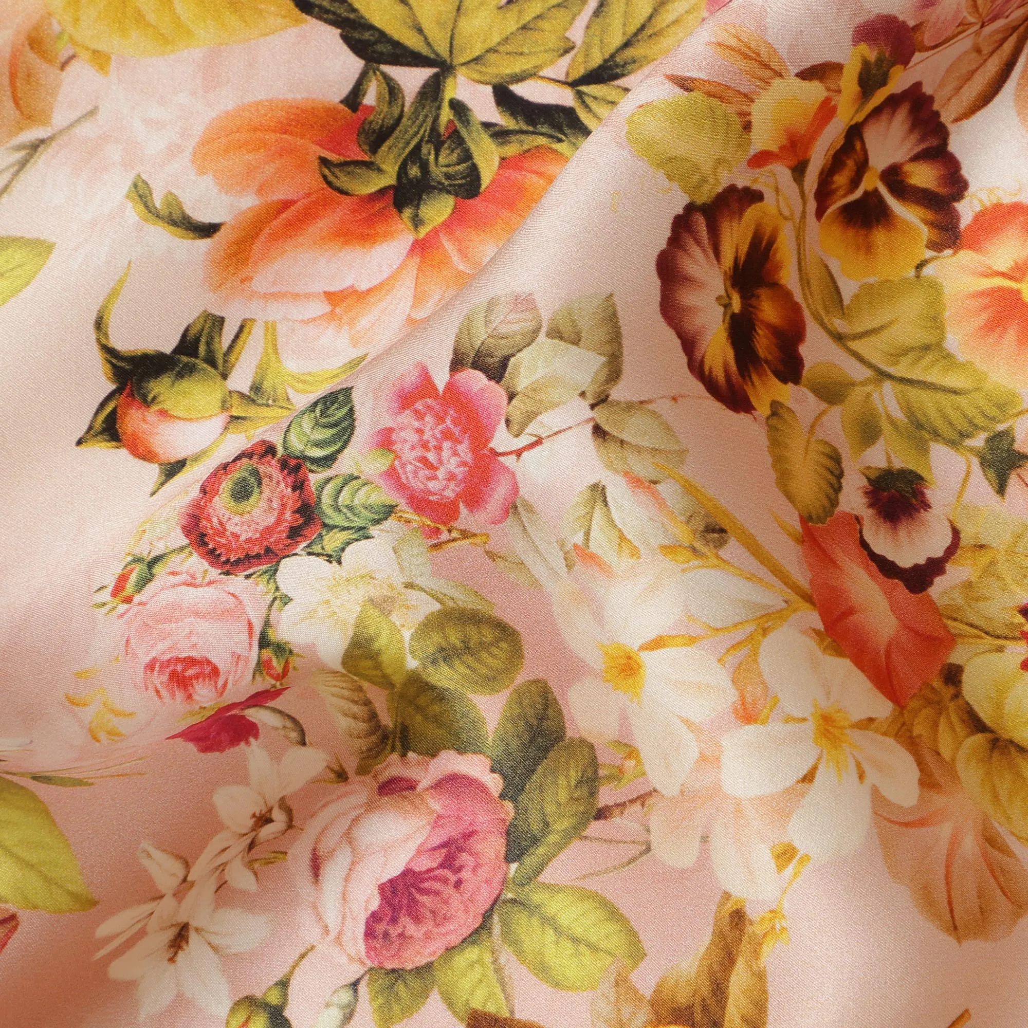 Peach Floral Pure Silk Satin Fabric - 140 cm Width, Made in Italy-D20724