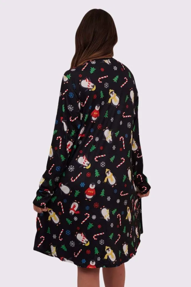 Penguin Scarf Xmas Swing Dress