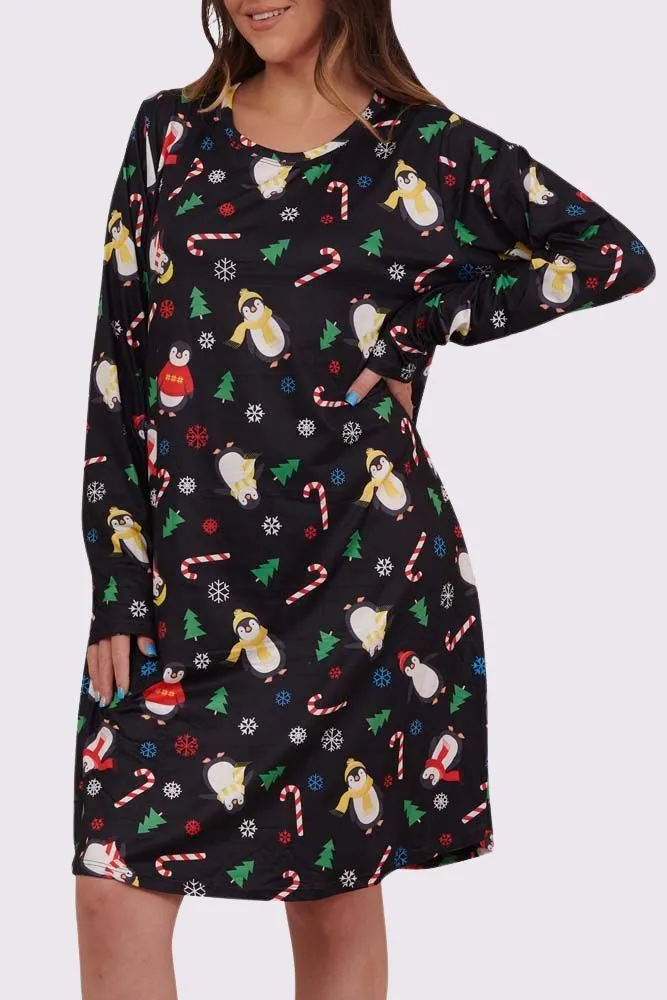 Penguin Scarf Xmas Swing Dress