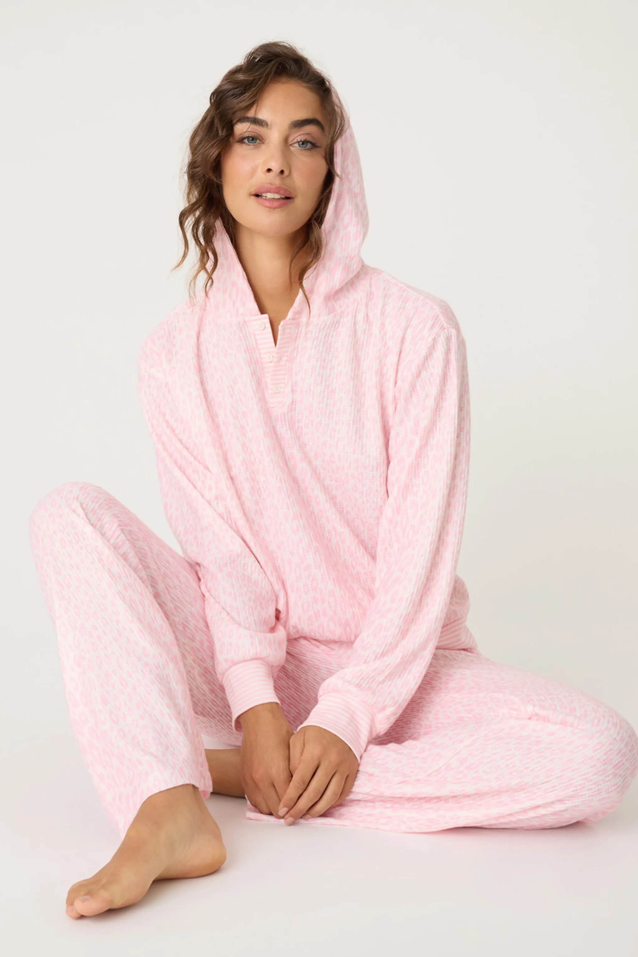 Pink Leopard Waffle Thermal Lounge Set