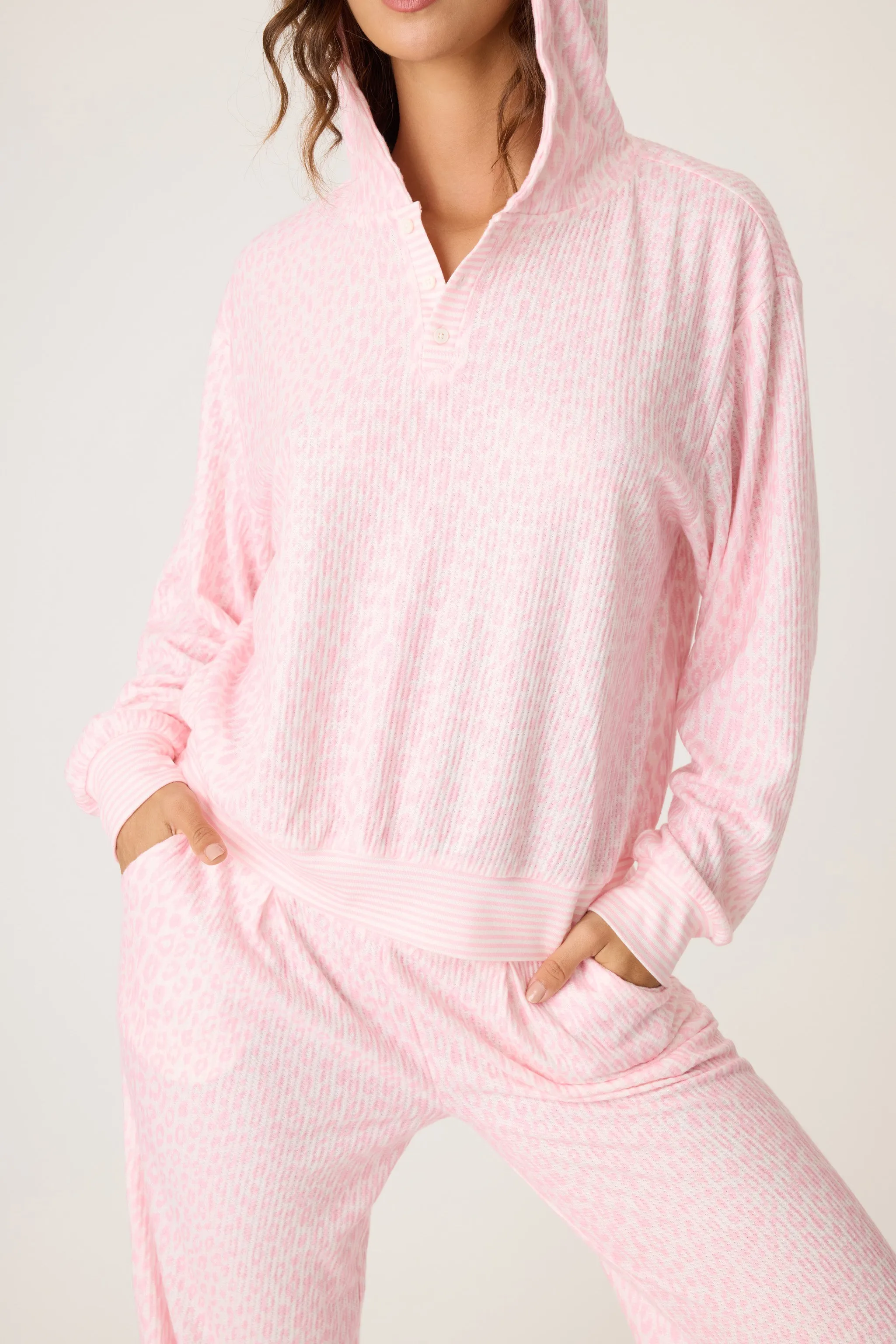 Pink Leopard Waffle Thermal Lounge Set