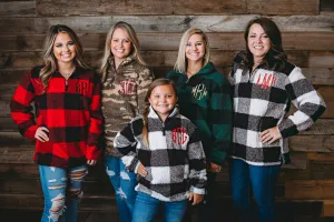 Plaid/Camo Monogrammed Sherpa Quarterzip Pullover