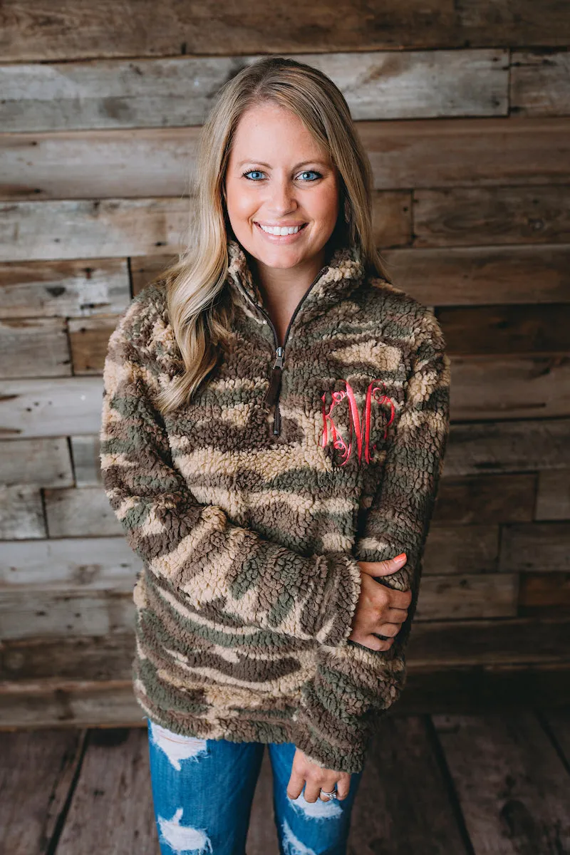 Plaid/Camo Monogrammed Sherpa Quarterzip Pullover