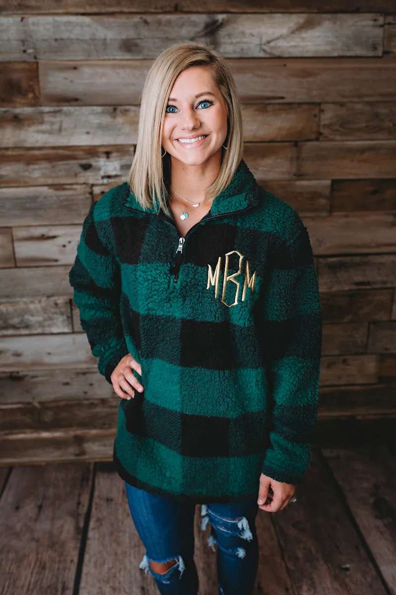 Plaid/Camo Monogrammed Sherpa Quarterzip Pullover