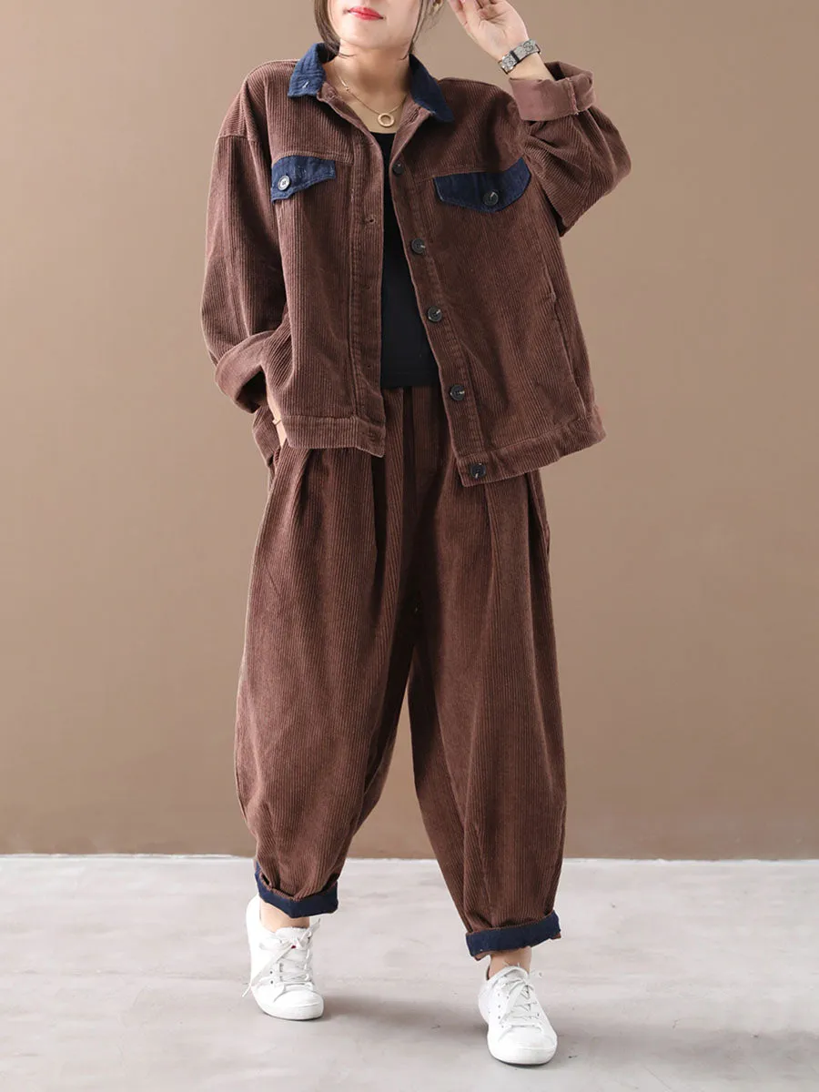 Plus-Size Women Autumn Vintage Coat   Harem Pants Sets