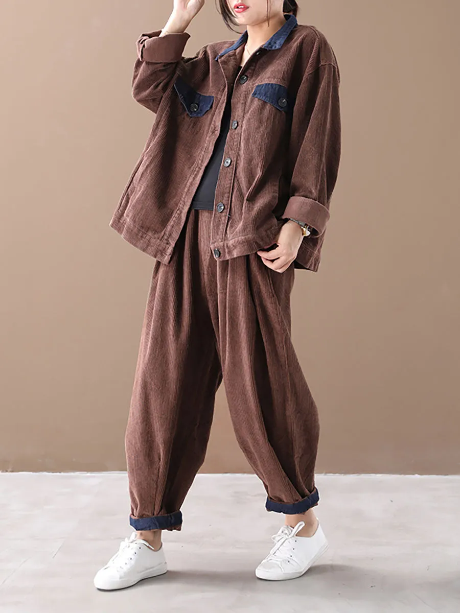 Plus-Size Women Autumn Vintage Coat   Harem Pants Sets