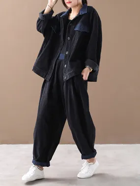 Plus-Size Women Autumn Vintage Coat   Harem Pants Sets