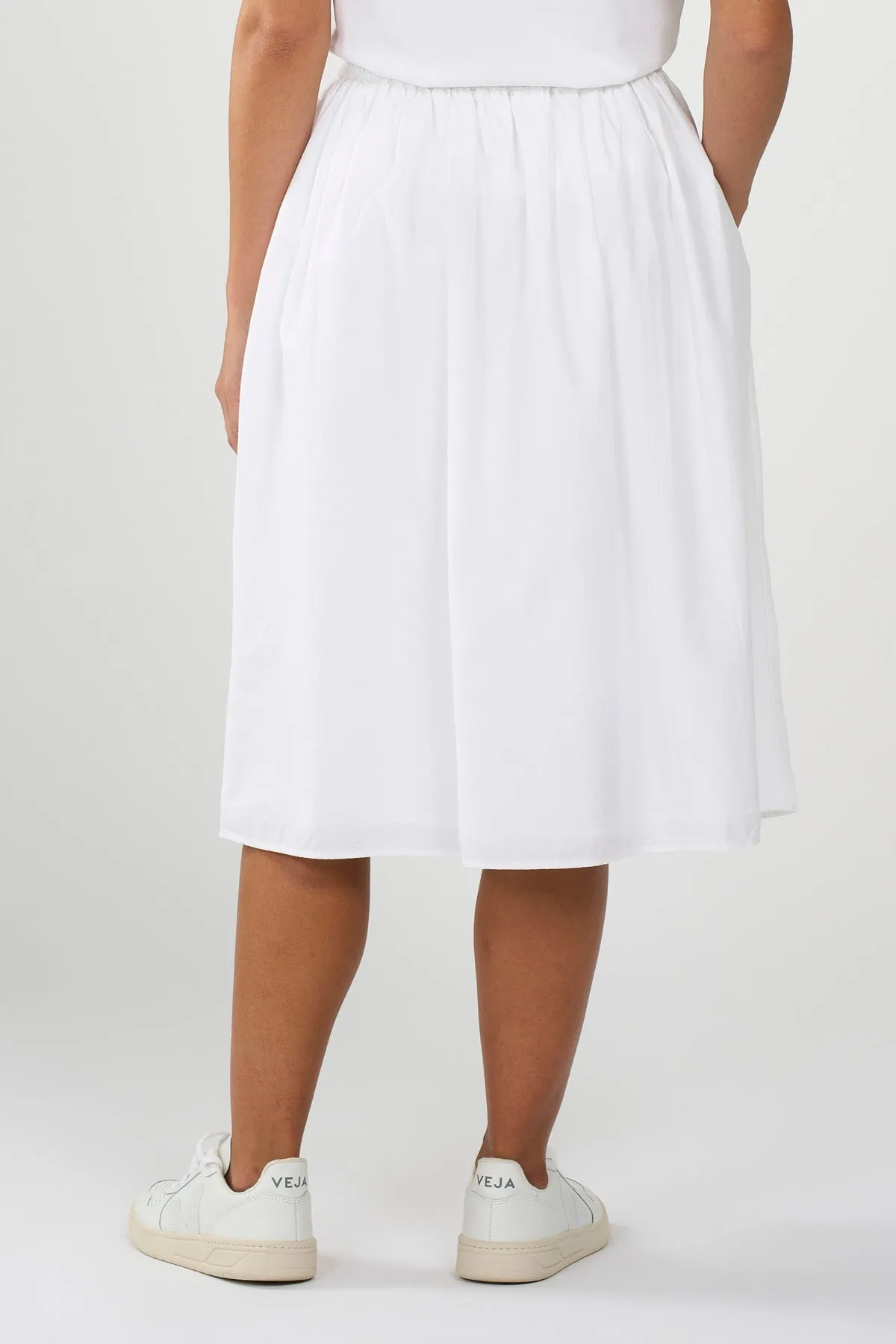 Poplin Elastic Waist White Skirt