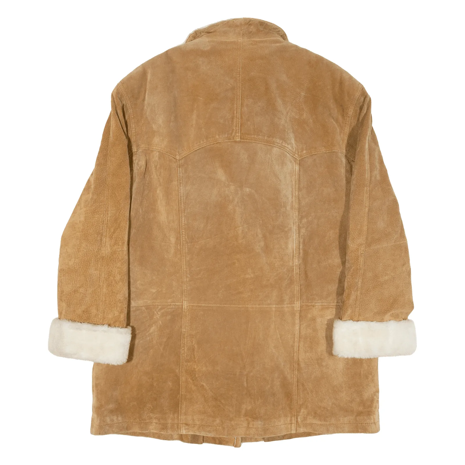Quilted Lined Leather Coat Beige Suede Womens UK 16