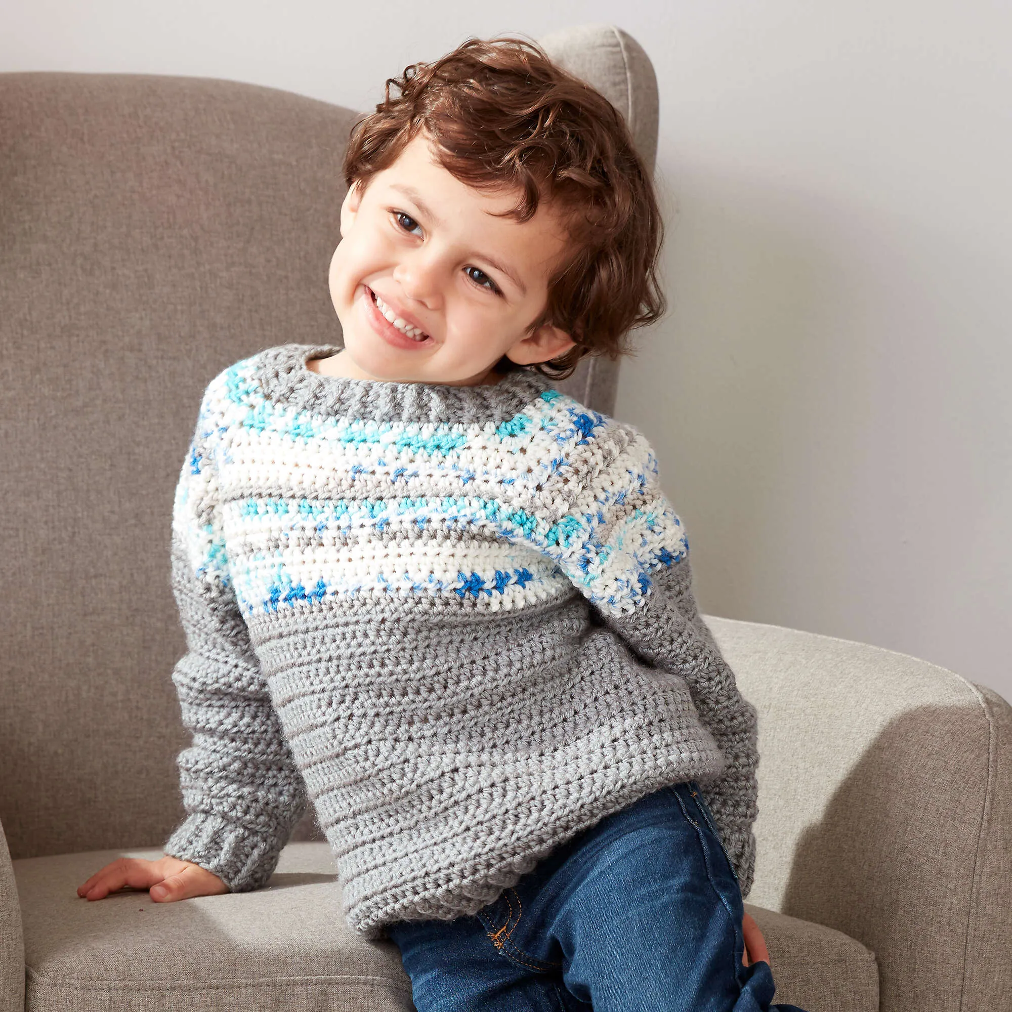 Red Heart Crochet Boy's Fair Isle Pullover