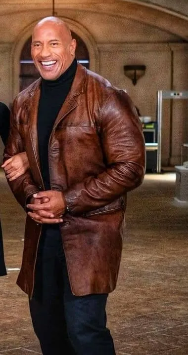 Red Notice Movie Dwayne Johnson Leather Coat