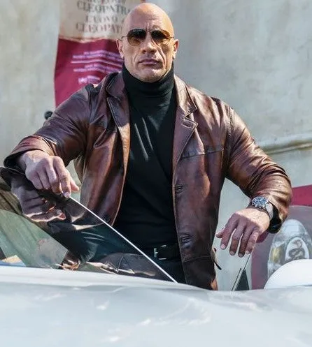 Red Notice Movie Dwayne Johnson Leather Coat