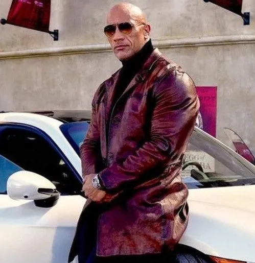 Red Notice Movie Dwayne Johnson Leather Coat