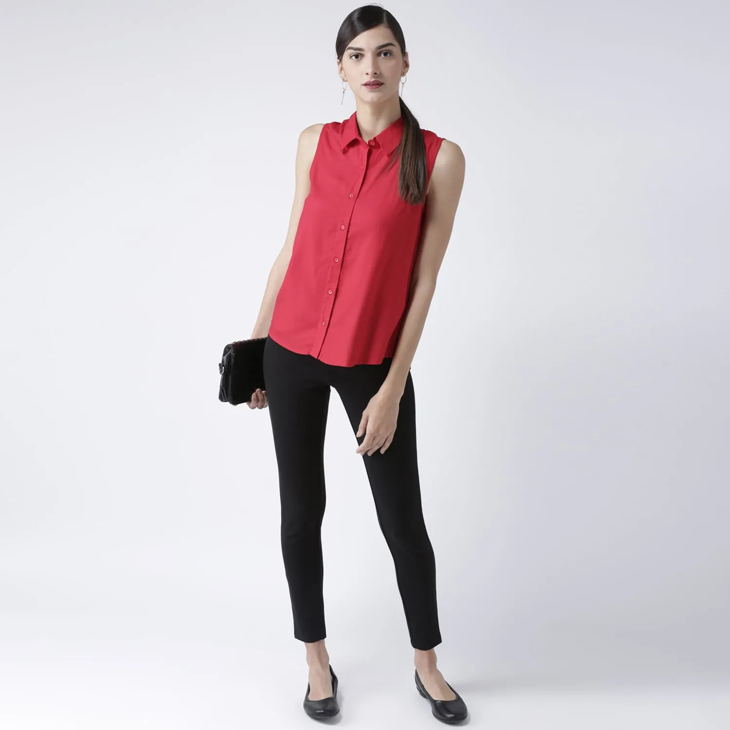 Red Solid Sleeveless Shirt