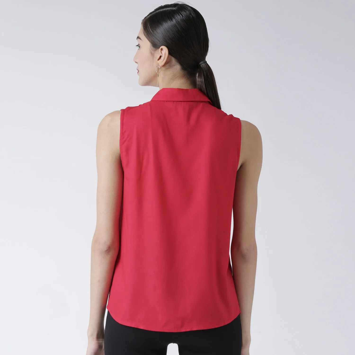 Red Solid Sleeveless Shirt