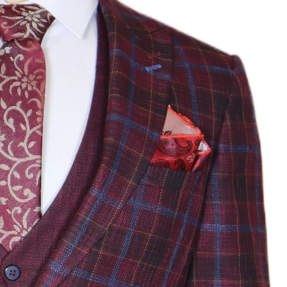 Red/Blue Avanti Milano Window Pane Patterned Three Piece Suit