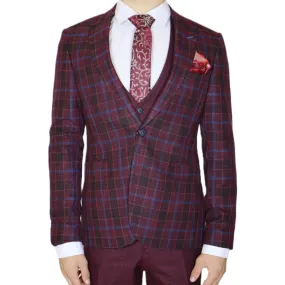 Red/Blue Avanti Milano Window Pane Patterned Three Piece Suit